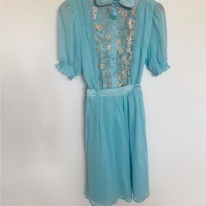 Aqua Blue Vintage style Lace Front blouse/skirt set